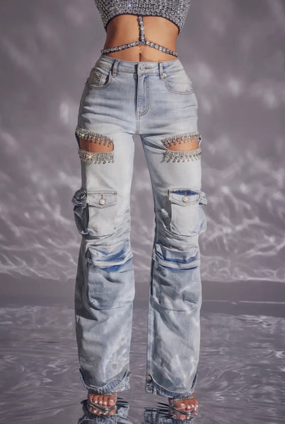Rhinestone Cargo Jeans