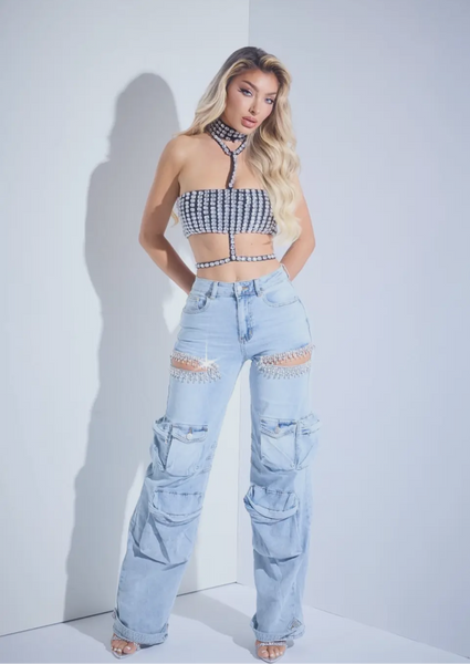 Rhinestone Cargo Jeans