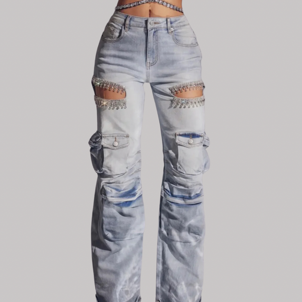 Rhinestone Cargo Jeans